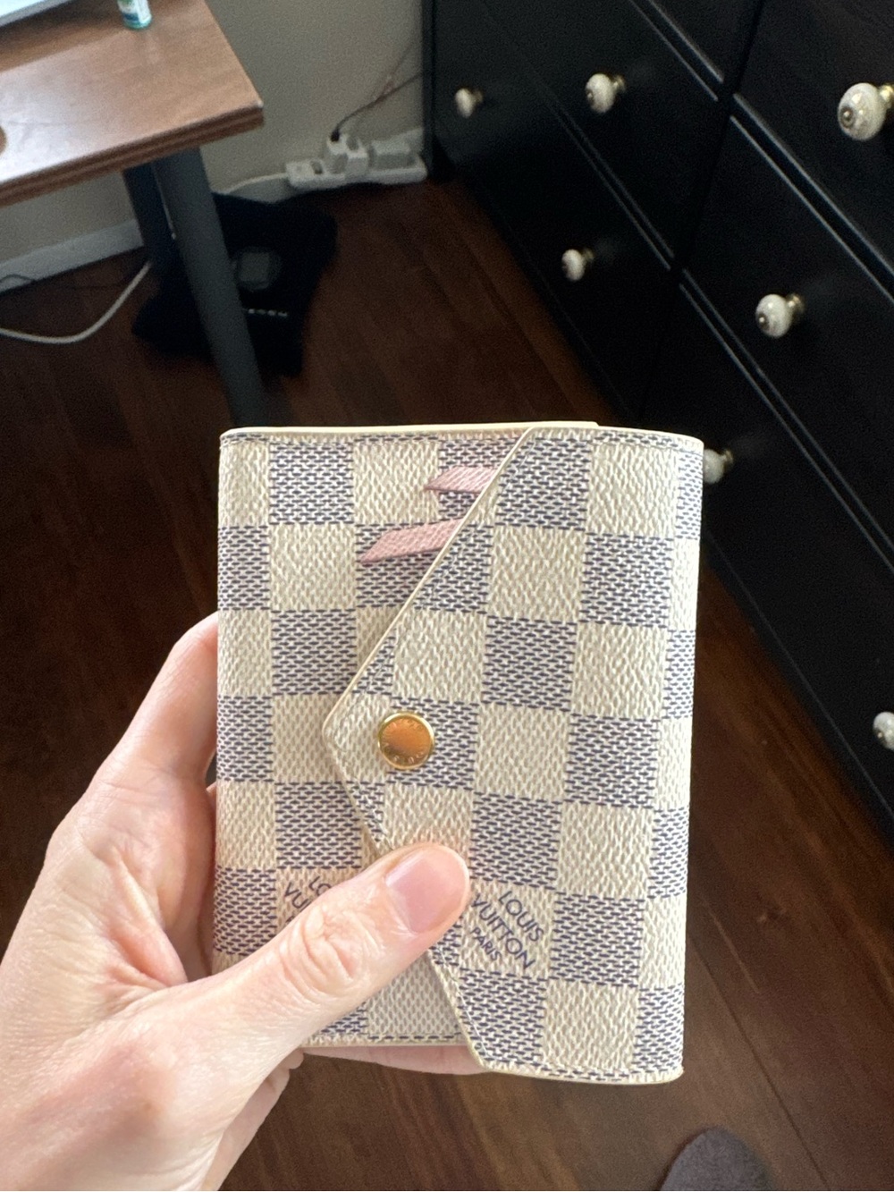 Louis Vuitton Damier Azur Small Wallet with Pink Accent